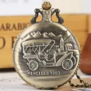 Vintage Steam Punk Van Car Design Men Women Quartz Analog Pocket Watch Chain