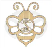 Unfinished Wood Bumble Bee Monogram Door Hanger Laser Cutout w/ Your Initial