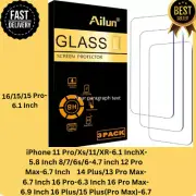 Ailun 3 Pack Screen glass Protector for iPhone x,11,12,13,14,15,16 all models