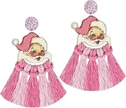 [Pingyongchang] Cute Handmade Christmas Wood Colorful Tassel Dangle Drop Earrings for Women Funny Xmas Tree Hat Light Santa Claus Lightweight Earring Christmas Holiday Festival Jewelry