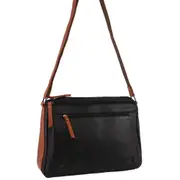 Milleni Women's Nappa Leather Shoulder Crossbody Bag 35x22cm Black/Cognac