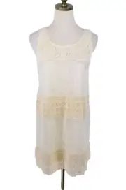 NWT Lady Noize Sleeveless Mini Shift Dress Size L Ivory Crochet Lace Lined