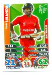 2015 Topps ICC Cricket Attax Card # 138 Vusi Sibanda - Zimbabwe
