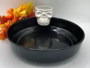 Studio 2 pc Black White Skull Chip and Dip Bowl Stoneware NIB Halloween