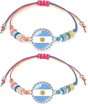 2 Argentine Flag Bracelets, Adjustable Men's and Women's Handmade Braided Rope Bracelets, Soccer Basketball Rugby Fan Accessories, One Size, Rope, no gemstone