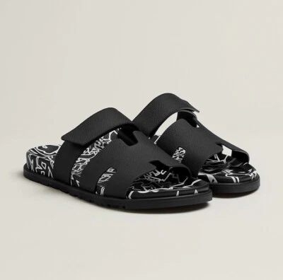 Hermes Chypre Techno-sandal With Epsom Calfskin with "Graff Hermes" print SZ 46