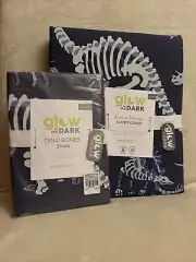 POTTERY BARN KIDS GLOW IN THE DARK DINO BONES TWIN DUVET COVER/STANDARD SHAM NWT