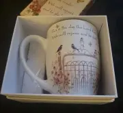 Faithfully Yours Sandy Clough Spring Birds Coffee Mug Psalm 118:24 NEW in BOX