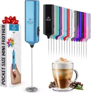 Mini Milk Frother Wand - Portable Handheld Mixer for Lattes & More - Metallic Bl