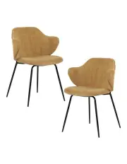 [BR Home] Dining Chairs Corduroy Cord Fabric with Metal Legs Set of 2 in Mustard Yellow