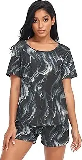 [RPLIFE] Abstract Marble Texture Womens Sleepwear Shorts Set, Matching Pajama Set for Women, Abstract Marble Texture, Large