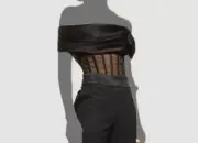 $420 Rozie Corsets Womens Black Sheer Pleated Off-Shoulder Corset Top 38