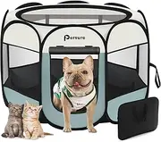 Dog Cat Playpen Indoor Outdoor for Puppy Pet Dog Cat Travel and Recovery After Surgery, Dog Enclosure Tent Crates Cage, Portable Pop Up Dog Kennel with Carrying Case(Grey, Small with Pad)