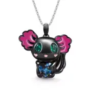Pretty Cartoon Axolotl Heart Rhinestone Pendant Necklace Exquisite Women Black