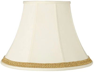 Creme Large Bell Shade with Yellow Gold Ribbon Trim 9" Top x 18" Bottom x 13"H
