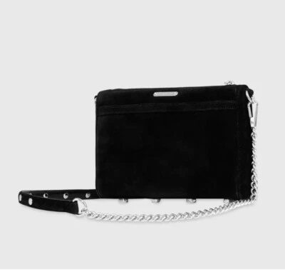 Rebecca Minkoff Mini MAC Suede Crossbody in Black & Silver, NWT