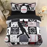 ASKOTU 6 Pcs Twin Bedding Set for Boys, Baseball Sports Boys Bedding Twin Comforter Set with Sheets