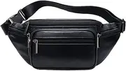 [Hebetag] Leather Fanny Pack Waist Bag for Men Women Travel Hiking Running Hip Bum Belt Slim Cell Phone Purse Wallet Pouch, Black