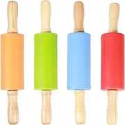 Wooden Handle Non Stick Silicone Rolling PINS Parent Kid Toy for Home Kitchen Baking