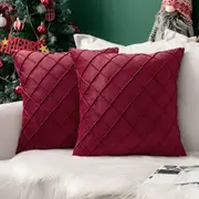 Velvet Throw Pillow Square Soft Couch Pillows Set of 2 (Inserts + Pillow Covers, Wine)