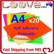 40x A4 Fluo Colour Self Adhesive Sticker Paper Sheet Label Laser Inkjet Print