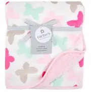 RARE HTF NWT Carters Pink Aqua White Butterfly Valboa Velour Sherpa Baby Blanket