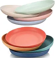 8 Pieces Plates, 23cm/9 inch Wheat Stalk Dinner Plates, Wheat Straw Plates, Reusable Plastic Plates for Salad, Fruits,Cake, Snacks - Safe, BPA Free Health