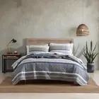 Eddie Bauer Quilt Set King 3-Piece Polyester 136-Thread Count Striped Beige