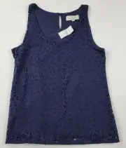 Ann Taylor Loft Top Womens Small Blue Sleeveless Floral Lace Overlay Tank New
