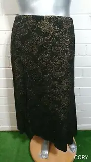 NWT WOMAN REBA MIDI STRETCH SKIRT Size XL Tone Metallic Gold Godet Elastic Waist