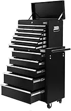 Giantz 15 Drawers Tool Chest Trolley, Lockable Toolbox Tools Storage Box Cabinet Cart Garage Ute Organiser Boxes, 2 in 1 Split Unit Sturdy Handle Non-Slip Liners Black