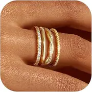 [Kakonia] Stackable Gold Rings for Women Non Tarnish Dainty 14K Gold Plated Stackable Thin Rings Cubic Zirconia Thumb Ring Set Trendy Statement Promise Wedding Bands Engagement Rings for Women