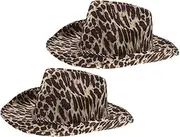 [Baluue] 2pcs Stylish Leopard Print Cowboy Hats Versatile Performance Party Prop Comfortable Breathable Cloth Material Unique Animal Print for Cosplay Decor