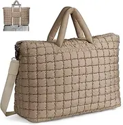 [ANKICK] Quilted Duffle Bag for Travel, Large Puffer Duffel Weekender Bags Soft Gym Tote, Big Puffy Carry on Luggage Overnight, Khaki, Quilted