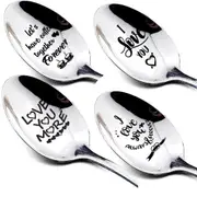 4Pcs Set Stainless Steel Long Handle Engraved Spoons Dessert Spoons Coffee Spoons for Valentines Day