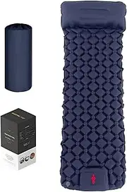 Air Mattress, Single - Person Diamond Pattern Foot - Pumped Inflatable Mat,Ultralight,TPU Portable Moisture - Proof Sleeping Mat for Outdoor Tents and Camping,with Pillow (Dark Blue)