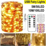 5-10M 50/100 Twinkle LED String Light Fairy Lights Copper Wire Party With Remote