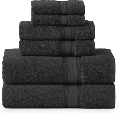 Luxury Bath Towels Set - 6 Piece Set, 100% Cotton Bathroom Towels, Zero Twist, Q