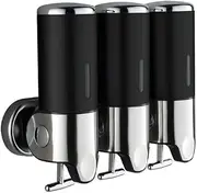 Home Hotel Three-Head Soap Dispenser Wall-Mounted Hotel Bathroom Hand Sanitizer Bottle 304 Stainless Steel Manual Soap Dispenser Soap Lotion Shower Dispenser(Black)