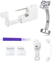 QWALIT Titanium Belly Button Piercing Kit Silver Floating Belly Button Piercing Kits Self Belly Piercings Gun Titanium Belly Rings Piercings at Home Surgical Steel Implant Grade Flat Back Navel Ring