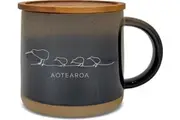 Moana Road: Glazed Ceramic Mug and Coaster Kiwi - Black