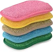 Microfiber Kitchen Scouring Pads Double Sided Scrubbing Sponges Scourer Non Odor Dish Scrubber Brush, Great for Non Stick Pans Pots Cookware (5pc with 1pc Hook)