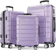 [SHOWKOO] Luggage Sets Expandable PC+ABS Durable Suitcase Double Wheels TSA Approved Lock Lavender Purple 3pcs