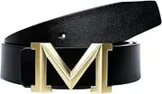 [Old John leather] Men's Big Gold M Buckle 38-mm Imported Italian Leather Belt