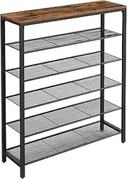 [VASAGLE] 6-Tier Shoe Rack, Shoe Organizer for Closet, Entryway, 24-30 Pairs of Shoes, Large Shoe Rack Organizer with 5 Metal Mesh Shelves, 11.8 x 39.4 x 43.3 Inches, Rustic Brown and Black ULBS016B01
