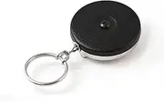 [KEY-BAK] Original Retractable Key Holder Keychain with a Black Front, Steel Belt Clip, and Split Ring
