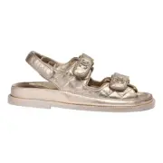 Chanel 21C Bronze Quilted Chain CC Logo Mule Slide Strap Flat Teva Dad Sandal 37