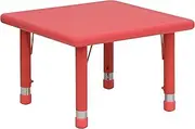 24" Square Red Plastic Height Adjustable Activity Table