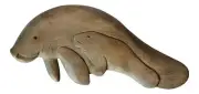 Manatee Mother With Baby Carved Wood Wall Plaque 14 Inches Natural Finish