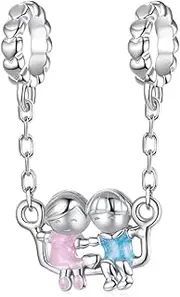 [Teleye] Companions Pendant Charm 925 Sterling Silver Charm Fits For Pandora Bracelet, SCC3091, Medium, Cubic Zirconia Sterling Silver, Cubic Zirconia